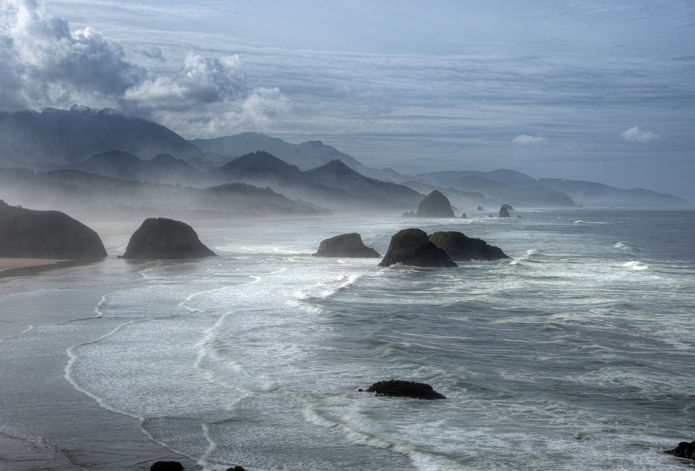 Monoliths jut from the sea just off Cannon Beach in Oregon