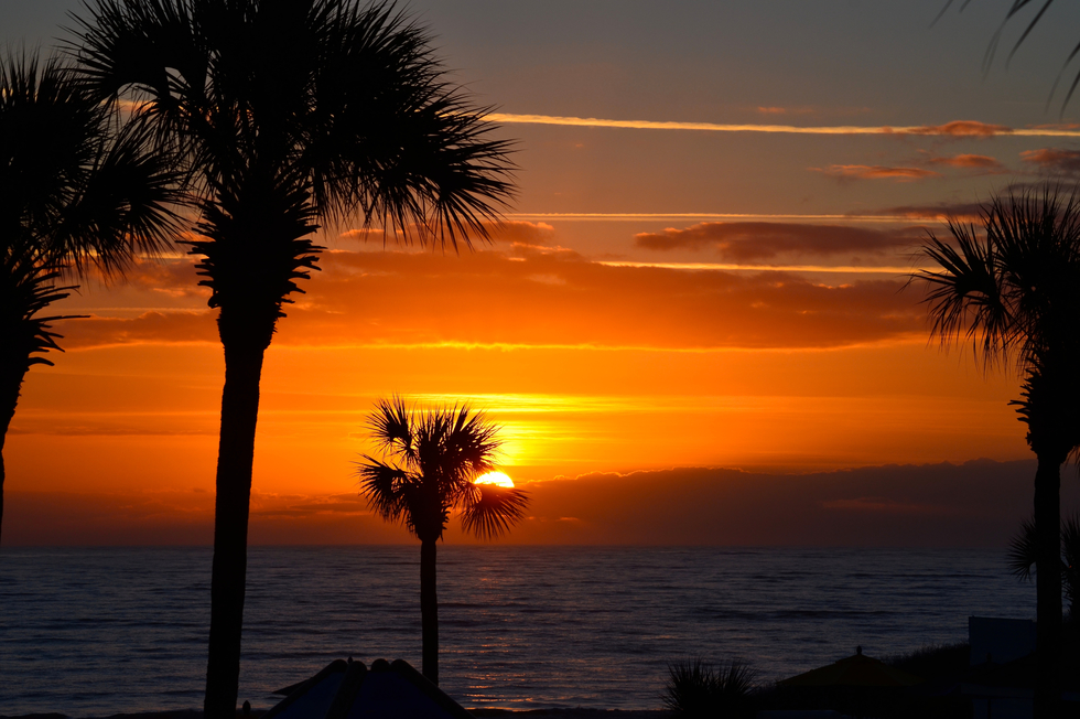 Golden sunrise on the Atlantic from the shore of Jekyll Island 