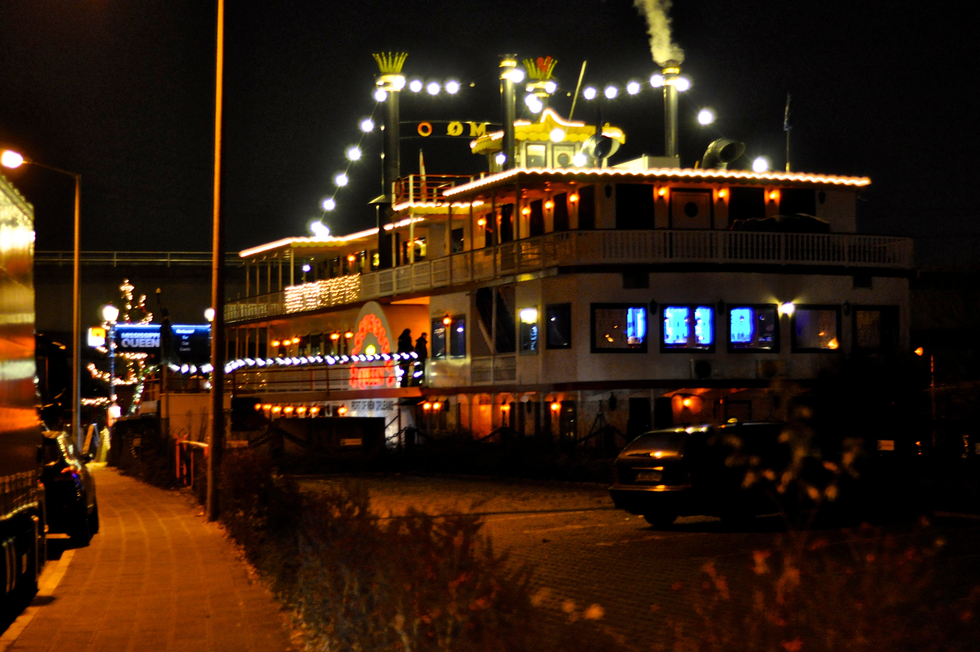 Paddlewheel Boat at Illuminated at Night on the Mississippi