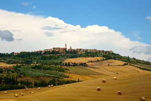 View of Pienza and Surrounding Countryside Hills in Tuscany