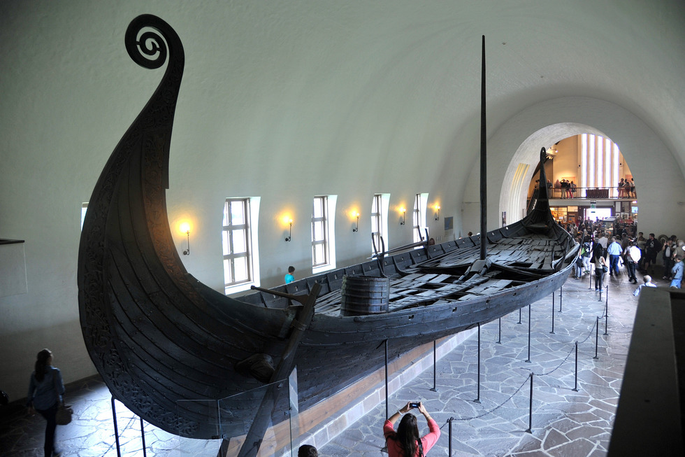 The Gokstad ship in The Vikingskiphuset in Norway. 