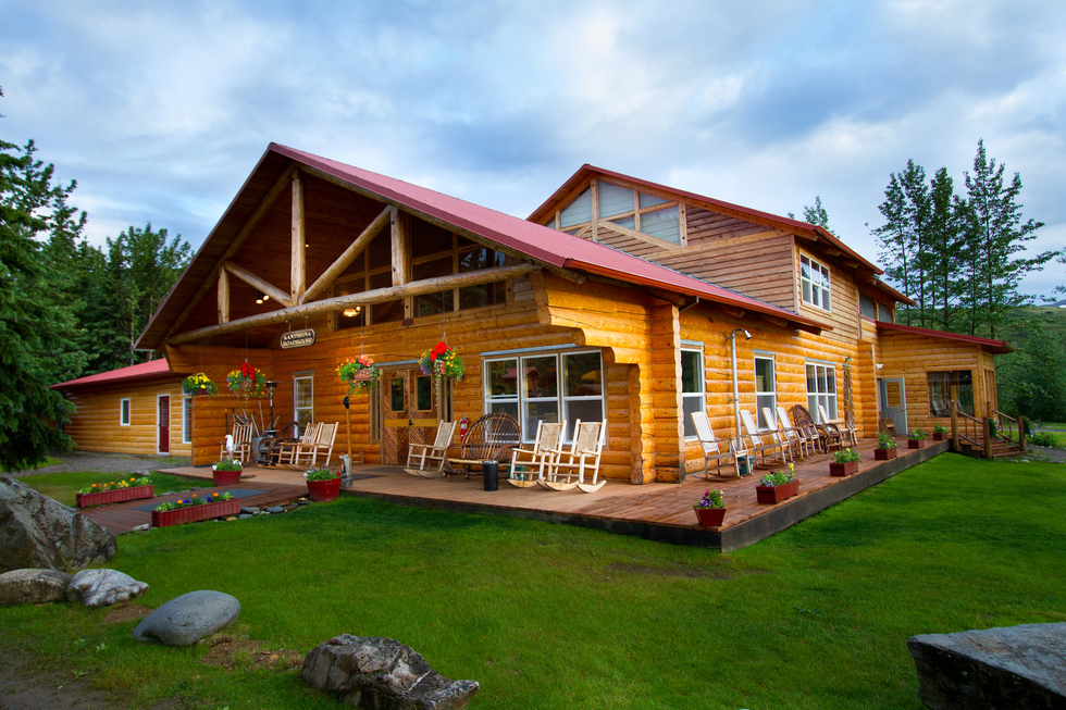 Exterior shot of cabin lodge in Denali National Park, Alaska