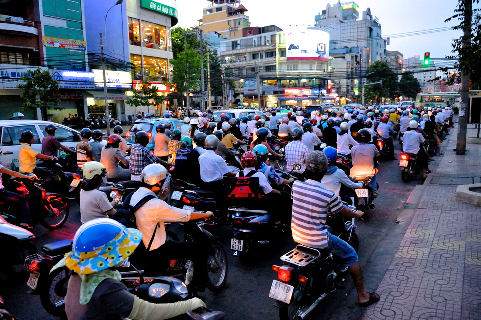 Street congested with motorbikes