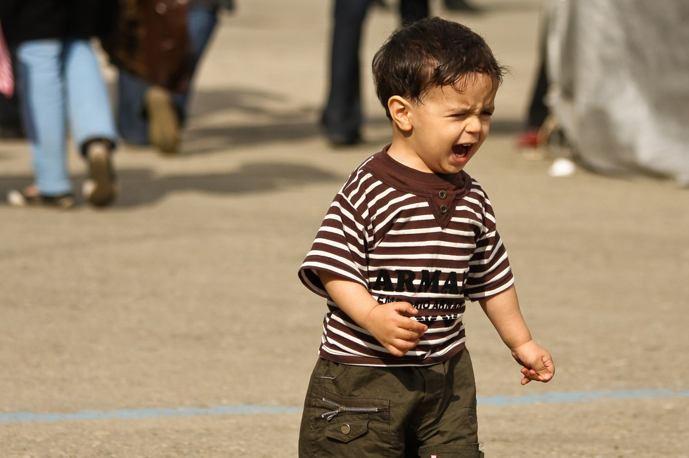 Child crying alone in the street