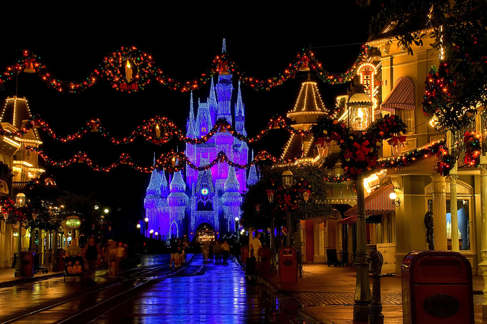 Walt Disney World Resort over Thanksgiving weekend at night. 