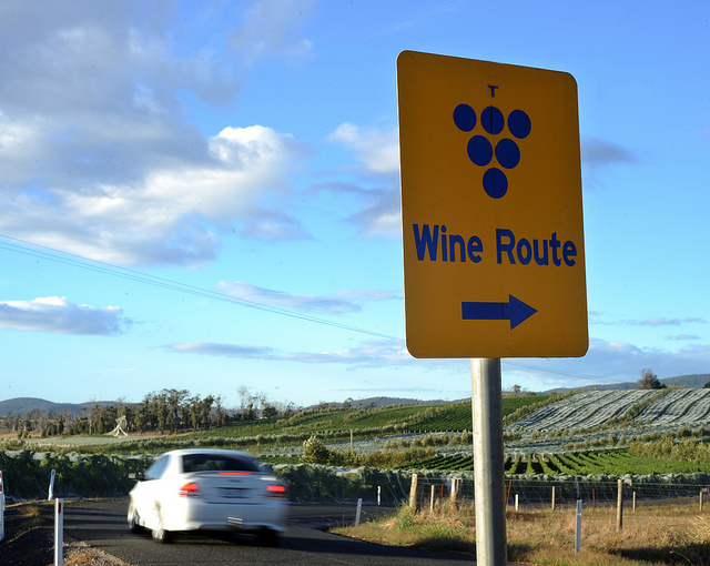 A photo of a wine route sign in the Tamar Valley, Tasmania