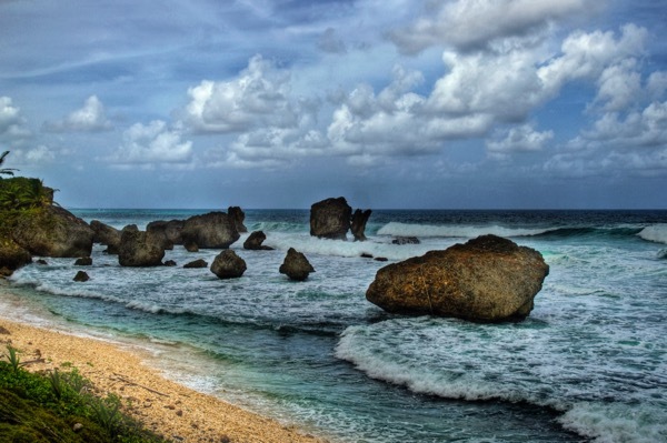 A rocky beach in Barbados.
