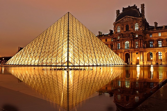 The glass pyramid at The Louvre.