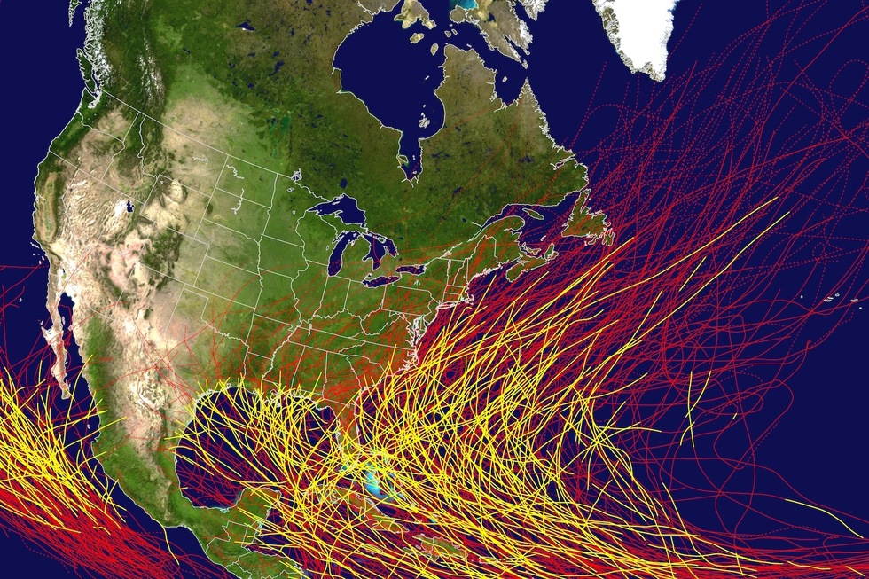 Historic Caribbean hurricane season track map
