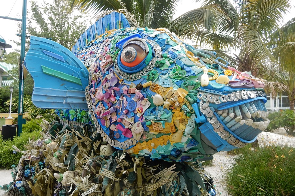 Sea trash fish sculpture