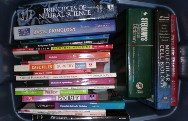 A stack of textbooks
