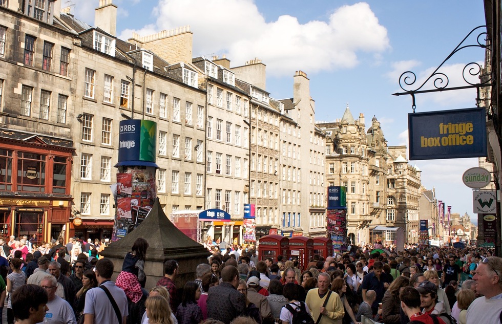 Massive crowds roam the Royal Mile during the Edinburgh Fringe Fest.