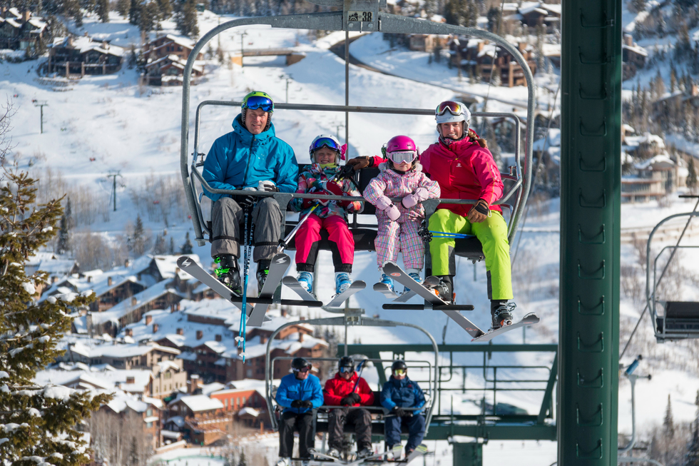 A family on the ski lift at Deer Valley Ski Resort