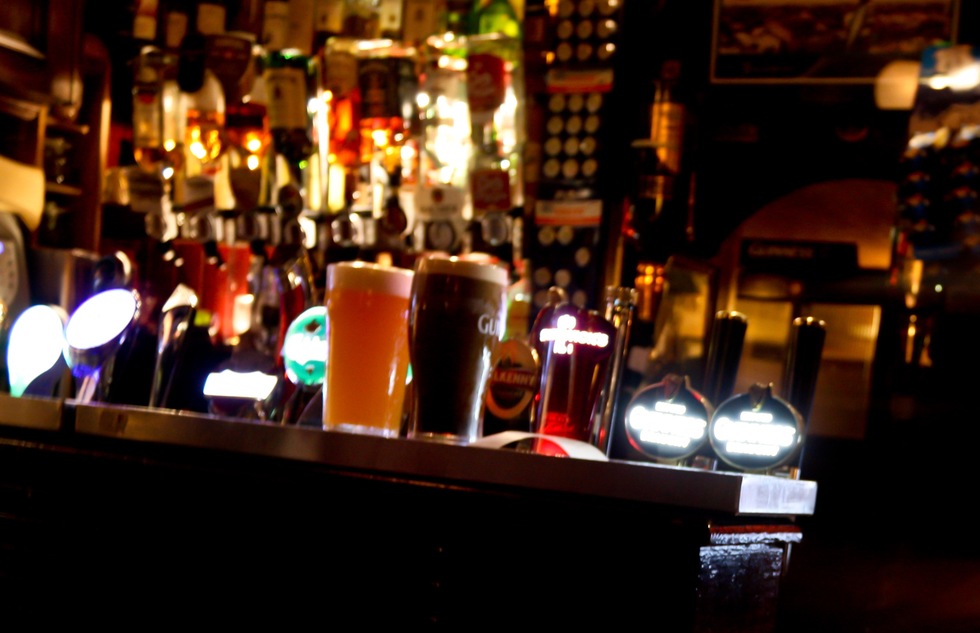A couple of pints sit on the bar inside Dublin's Temple Bar