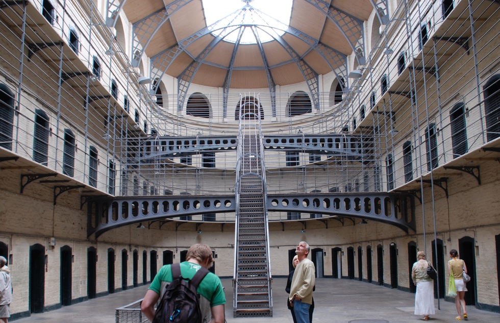 Three levels of cells inside Dublin's Kilmainham Gaol, a political prison during the era of British rule