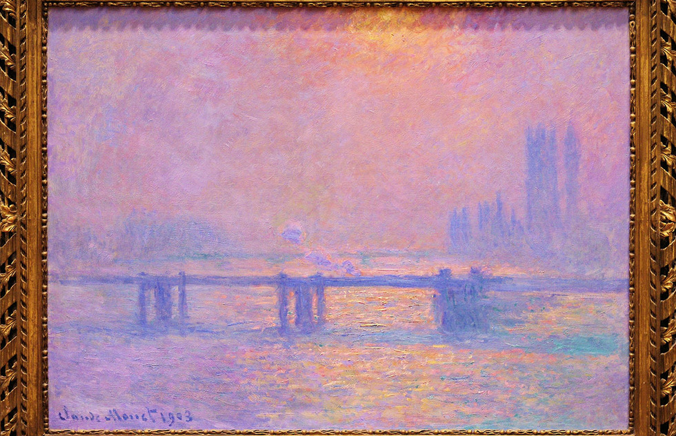 Claude Monet's purple representation of the Thames River at Charing Cross in London, hung in the Museum of Fine Arts, Lyon