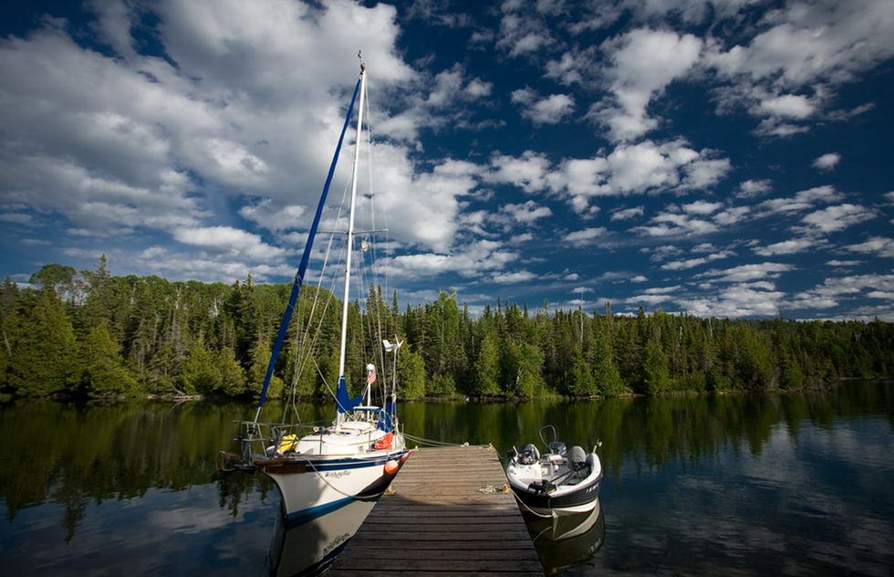 Two sailing boats docked at Birch Island in Isle Royale National Park