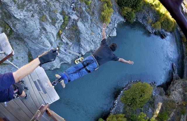 A jumper's-eye view of the bungee site over Kawarau Gorge near Queenstown, New Zealand