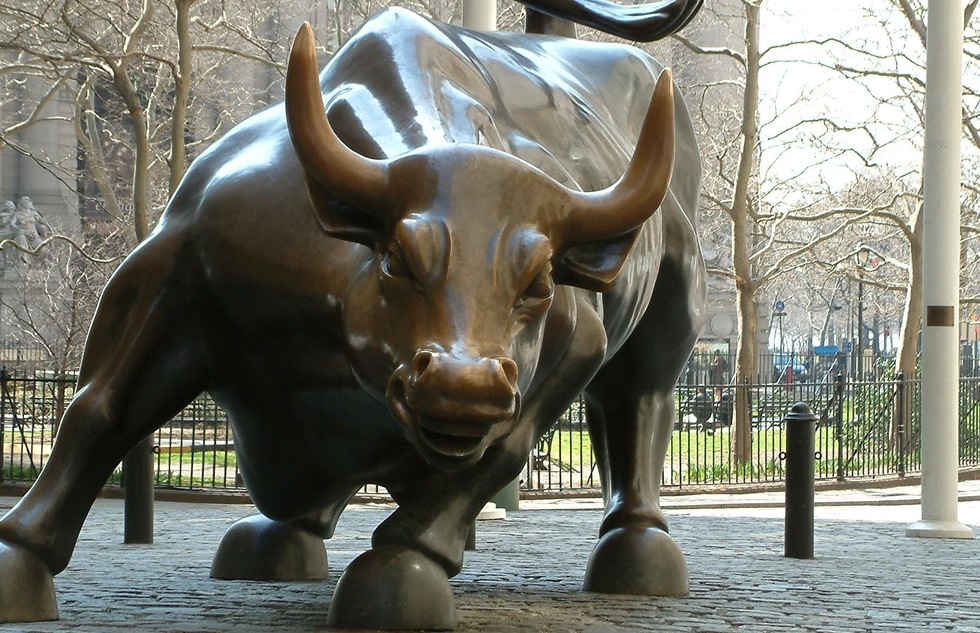 The "Charging Bull" statue in Manhattan's Financial District