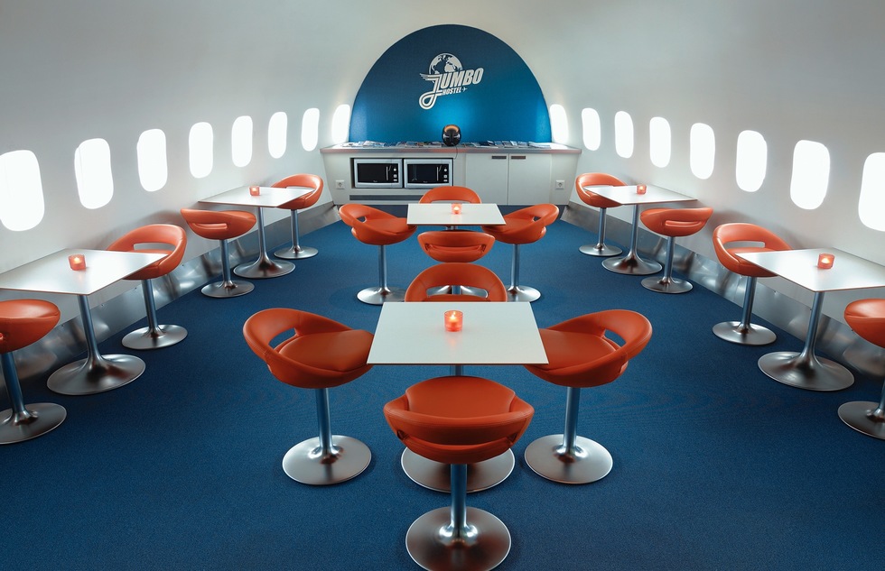 Inside Jumbo Stay, a hostel housed in a grounded airplane in Stockholm