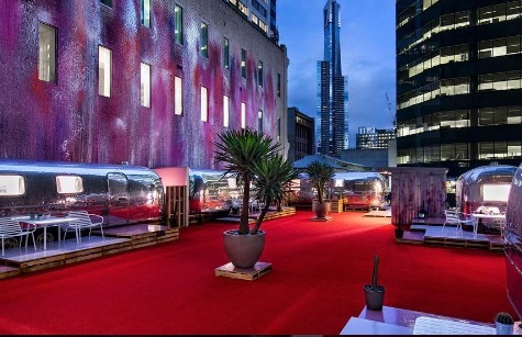 Airstream trailers at the rooftop Notel Melbourne in Australia