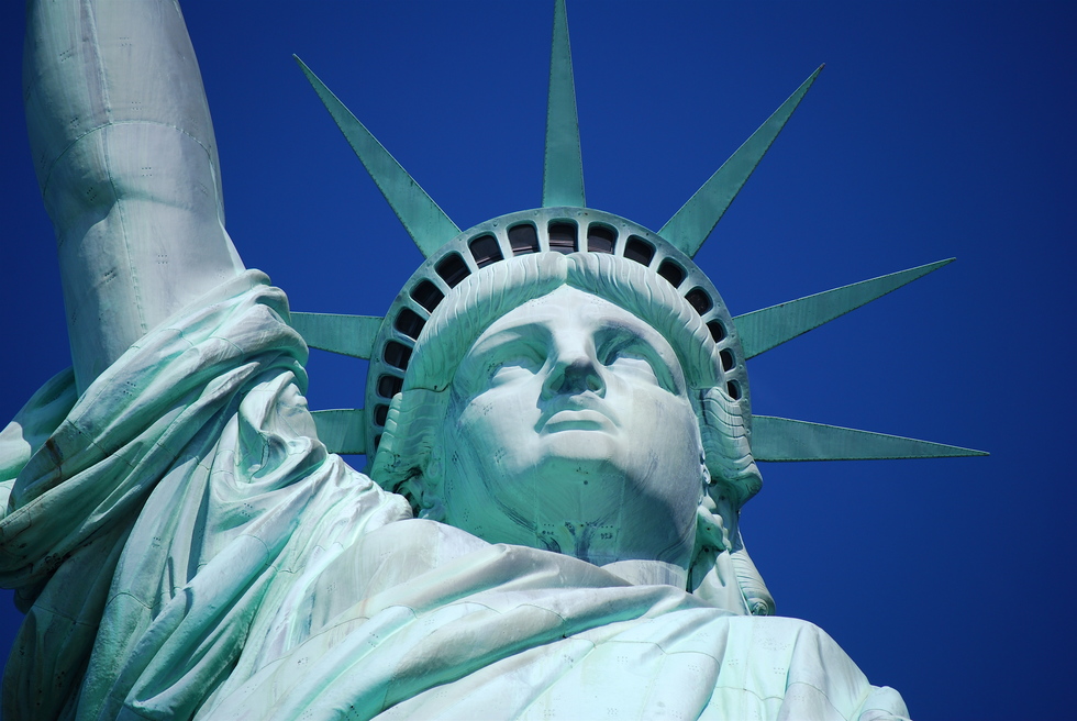 New York City Manhattan & Harbor Statue of Liberty Airplane Plane View Postcard 