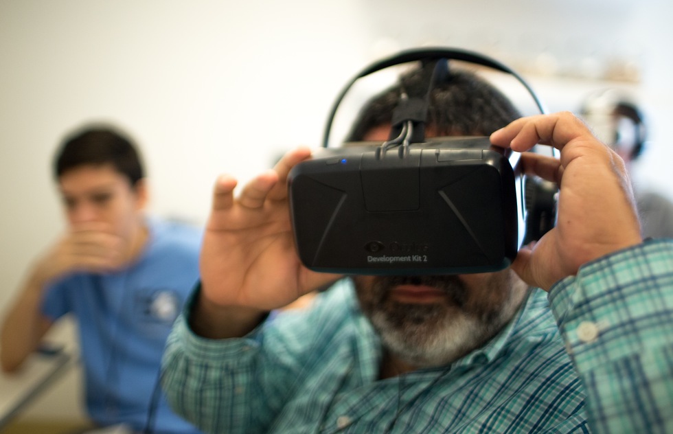 A man with a virtual reality headset.