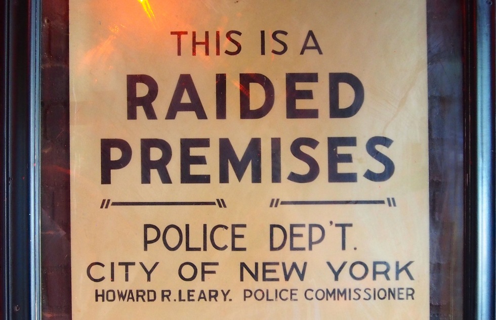 Vintage police raid notice at New York City's Stonewall Inn