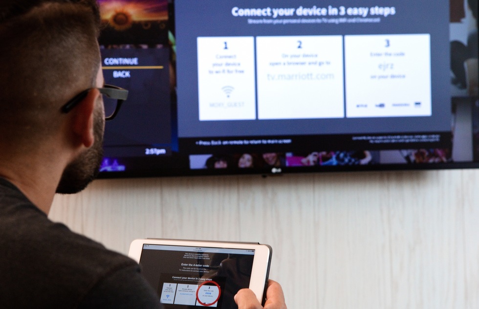 Connecting an iPad to a guest-room TV at a Moxy Hotel