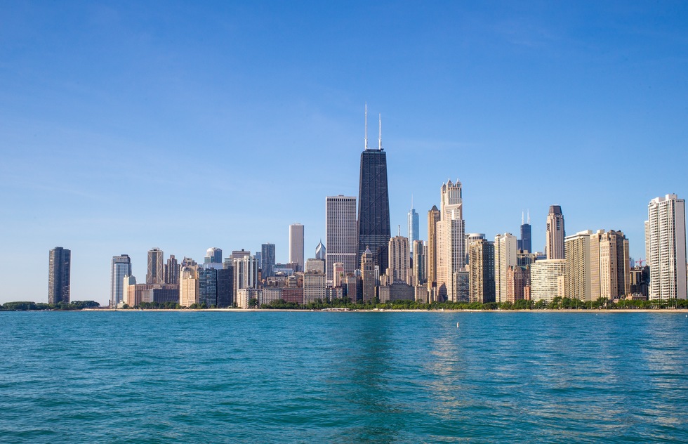 The Chicago skyline and Lake Michigan