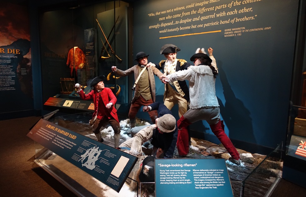 Tableau depicting brawl between American soldiers during the Revolutionary War; on display at the Museum of the American Revolution in Philadelphia