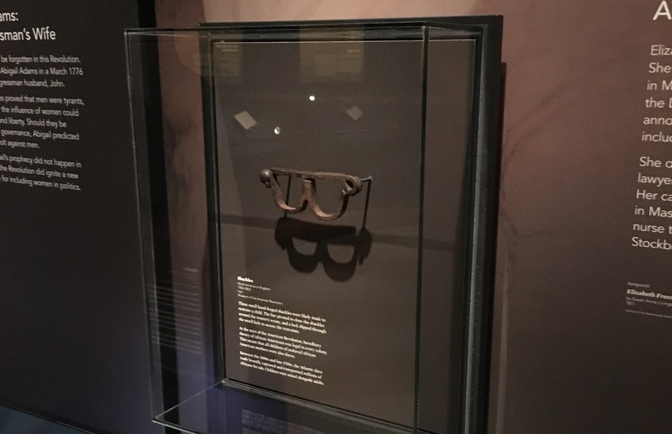 Slave shackles small enough to fit a child; on display at the Museum of the American Revolution in Philadelphia