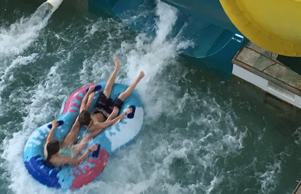 The end of a water slide at the indoor water park in Great Wolf Lodge Pocono Mountains in Pennsylvania