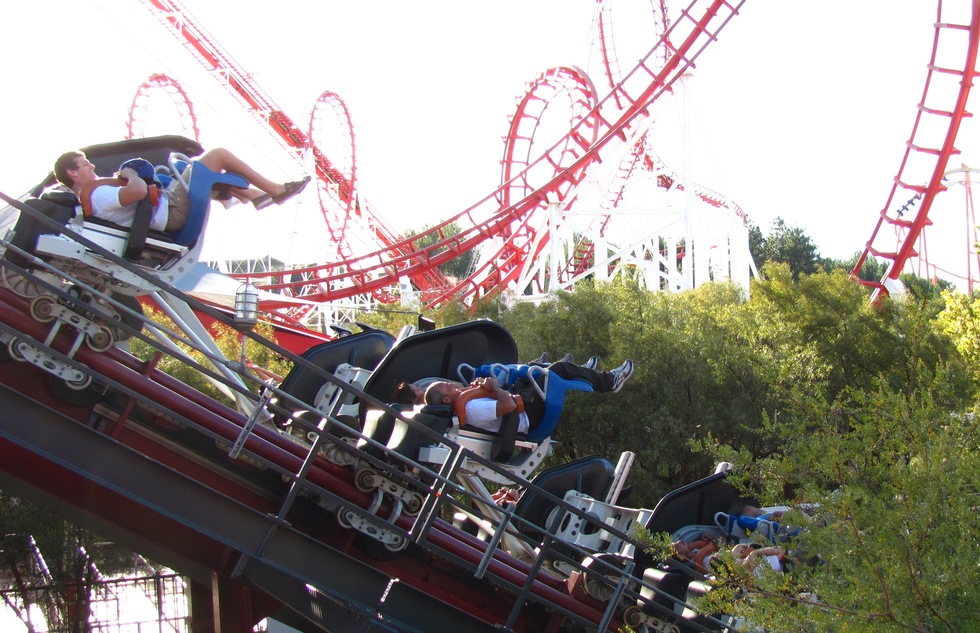 X2 and Viper roller coasters at Six Flags Magic Mountain in Southern California