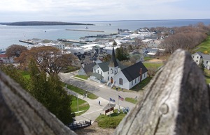 A view of the central town on Mackinack Island from Fort Mackinac