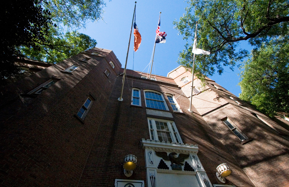 The brick arsenal building is now home to many NYC government offices and a gallery.