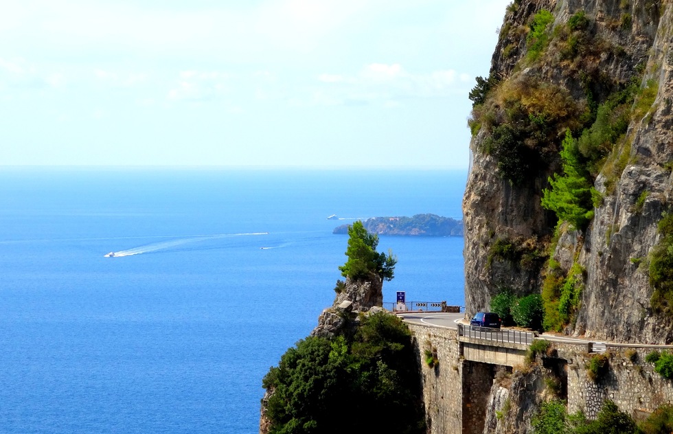 A tight turn on the Amalfi Coast in Italy