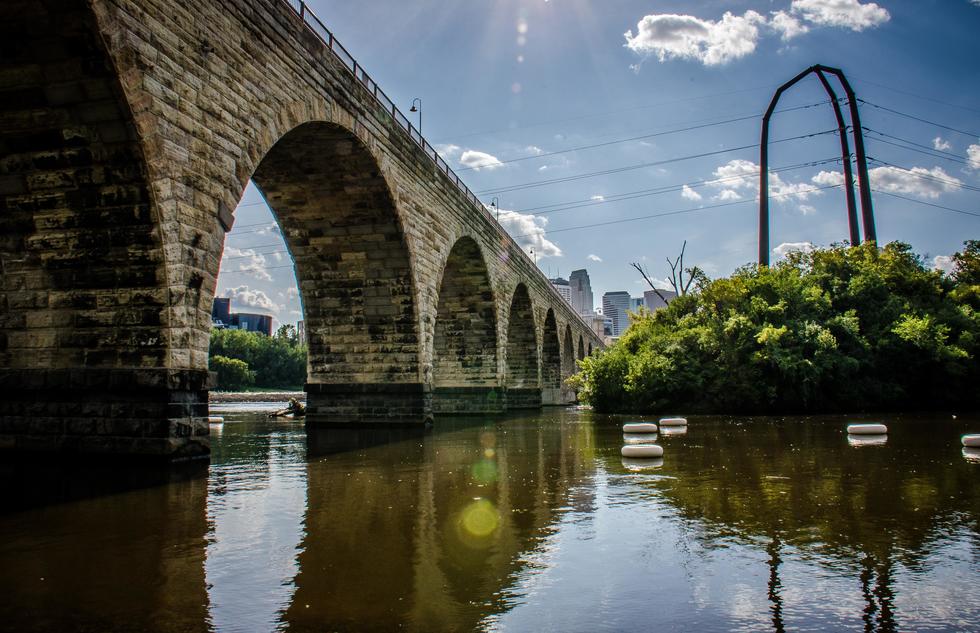 The Stone Arch Bridge looks over the Mississippi River's St. Anthony Falls