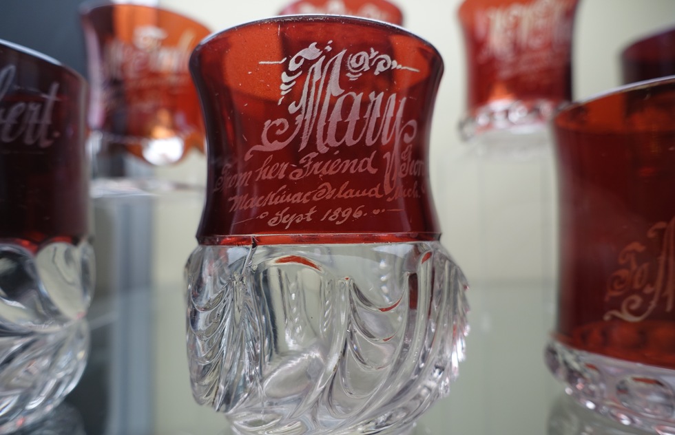 Hand etched souvenirs from the early days of Mackinac tourism