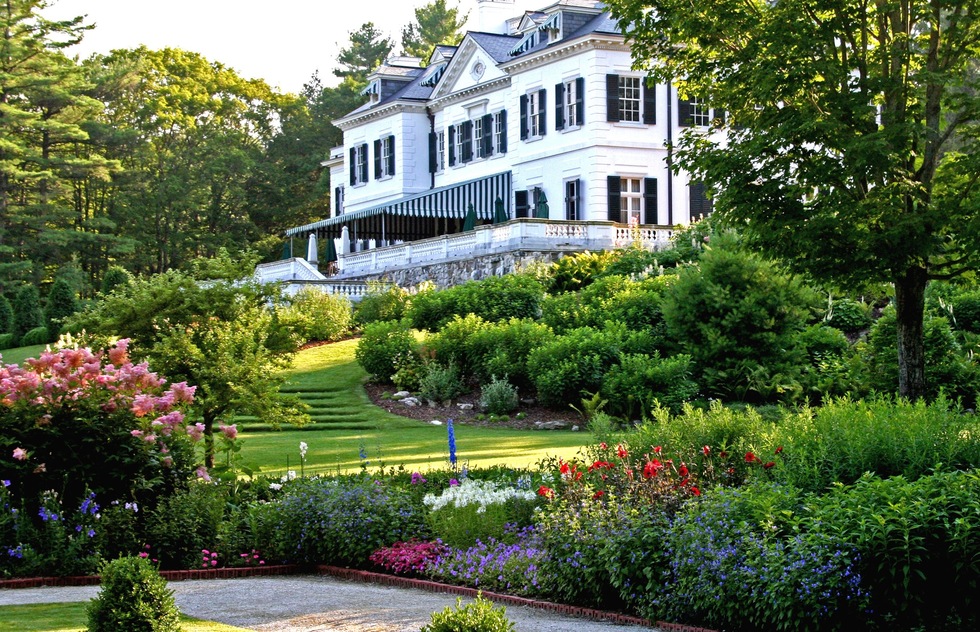 A view of the garden's and mansion at Edith Wharton's former Lenox, MA home