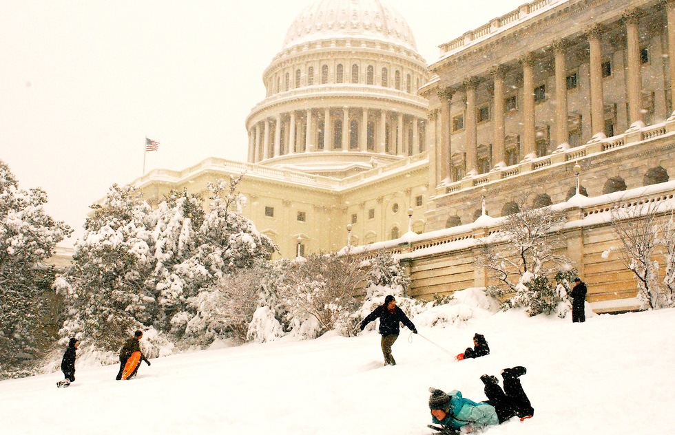 Sledding on Capitol Hill in Washington, D.C.