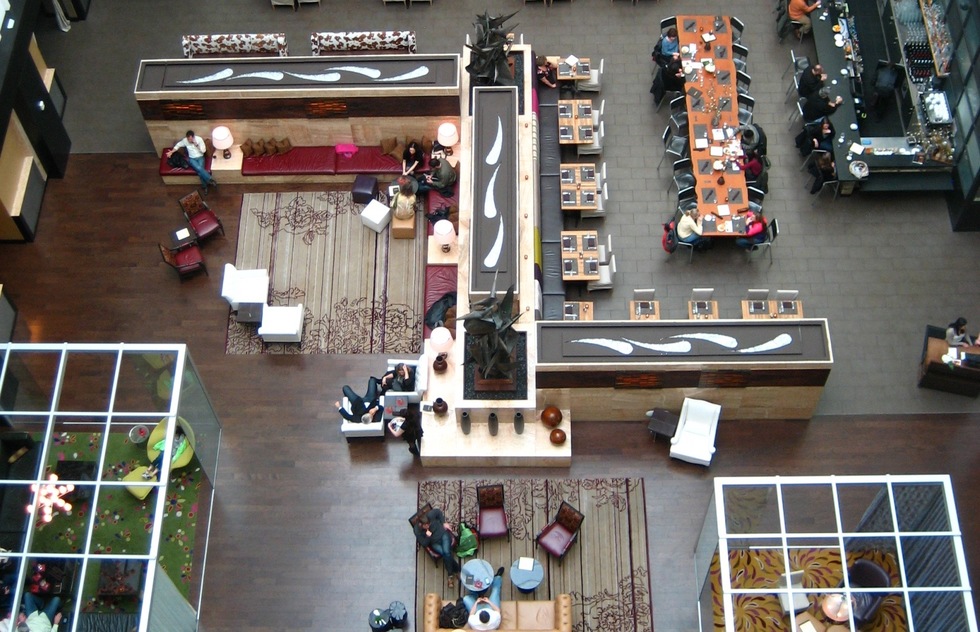 The swank lobby of The Nines Hotel in Portland, Oregon
