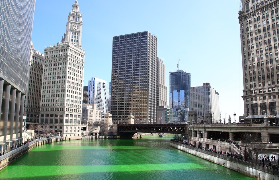 Chicago River dyed green for St. Patrick's Day
