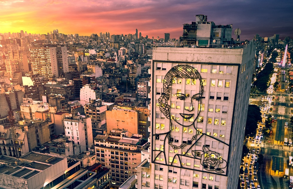 Eva Perón portrait on the Ministry of Health building in Buenos Aires