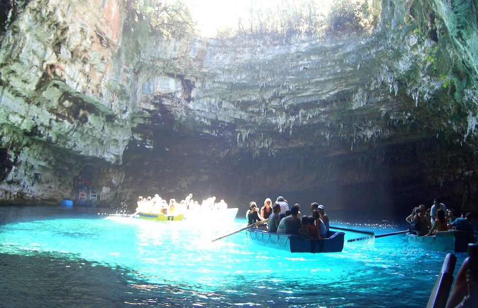 Rowing in the waters of the Melissani Lake Cave