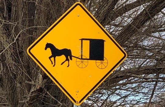 Horse-and-buggy street sign in Lancaster County, Pennsylvania