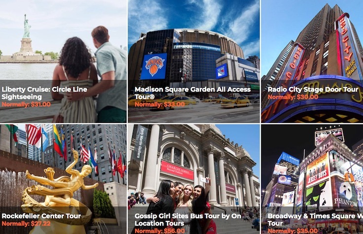 Screenshot of attractions available with New York Explorer Pass