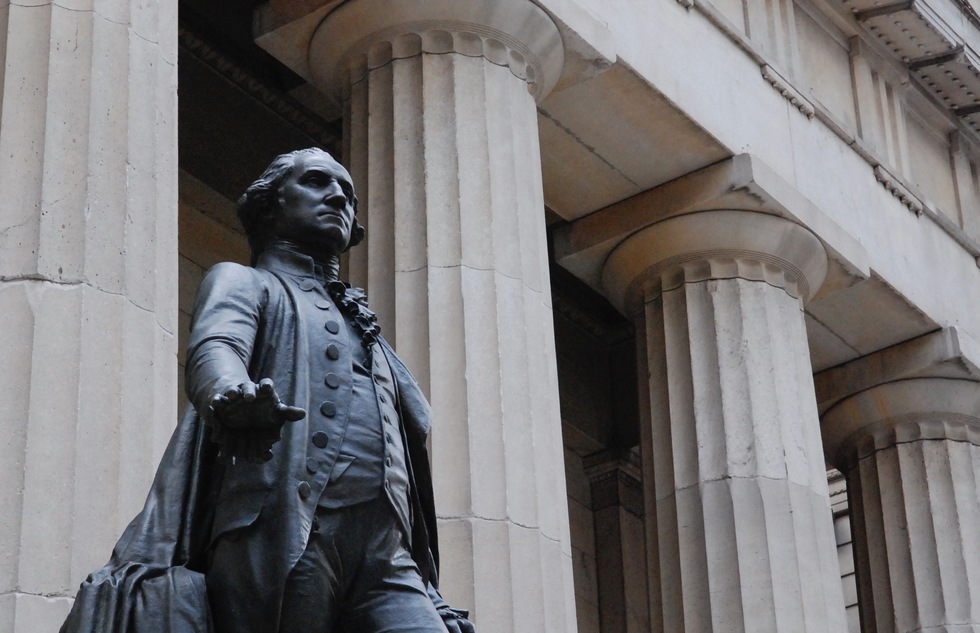 George Washington statue in front of Federal Hall in New York City