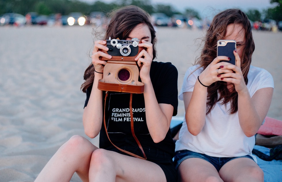 Taking photos on a beach in Holland, Michigan