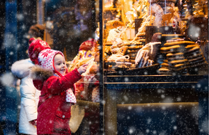 Window shopping in Munich, Germany, at Christmastime